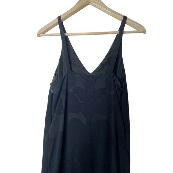 NWT Tibi New York V-Neck Silk Embroidered Black Sheath Dress Sz 0 Midi Ruffle - Picture 5 of 12